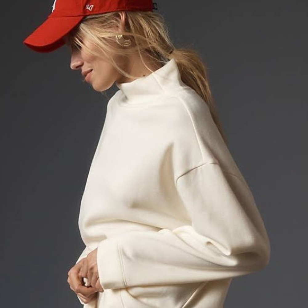 Beatrice Ottoman Tunic Solid Mock Me Neck Sweater In Cream